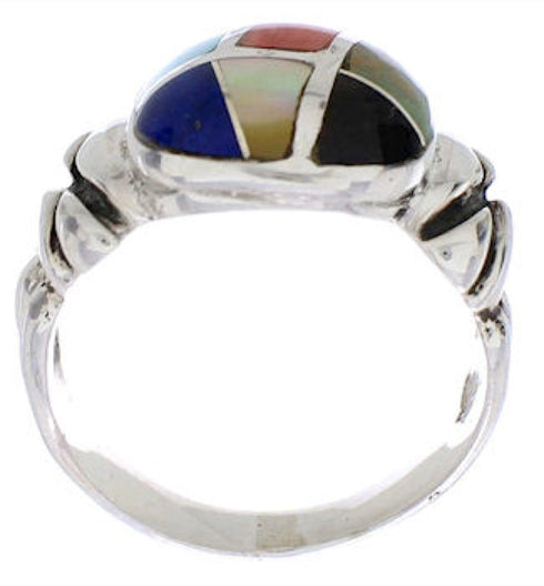 Silver Multicolor Inlay Southwestern Ring Size 8 TX40038